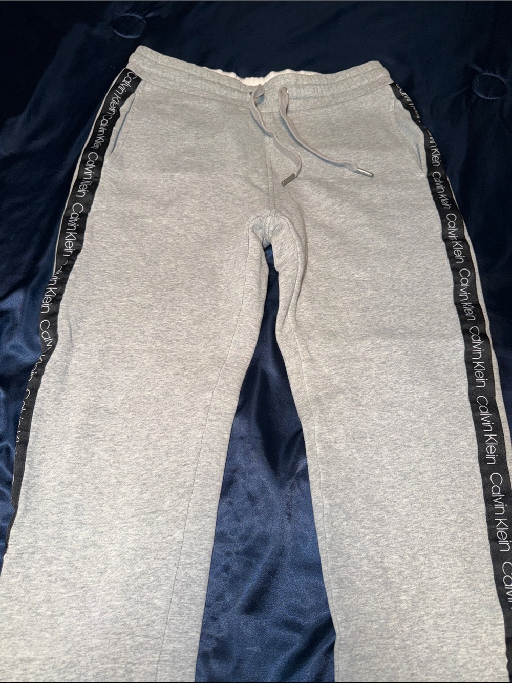 Men’s M Calvin Klein Light Grey Joggers with Black Logo Side Tape